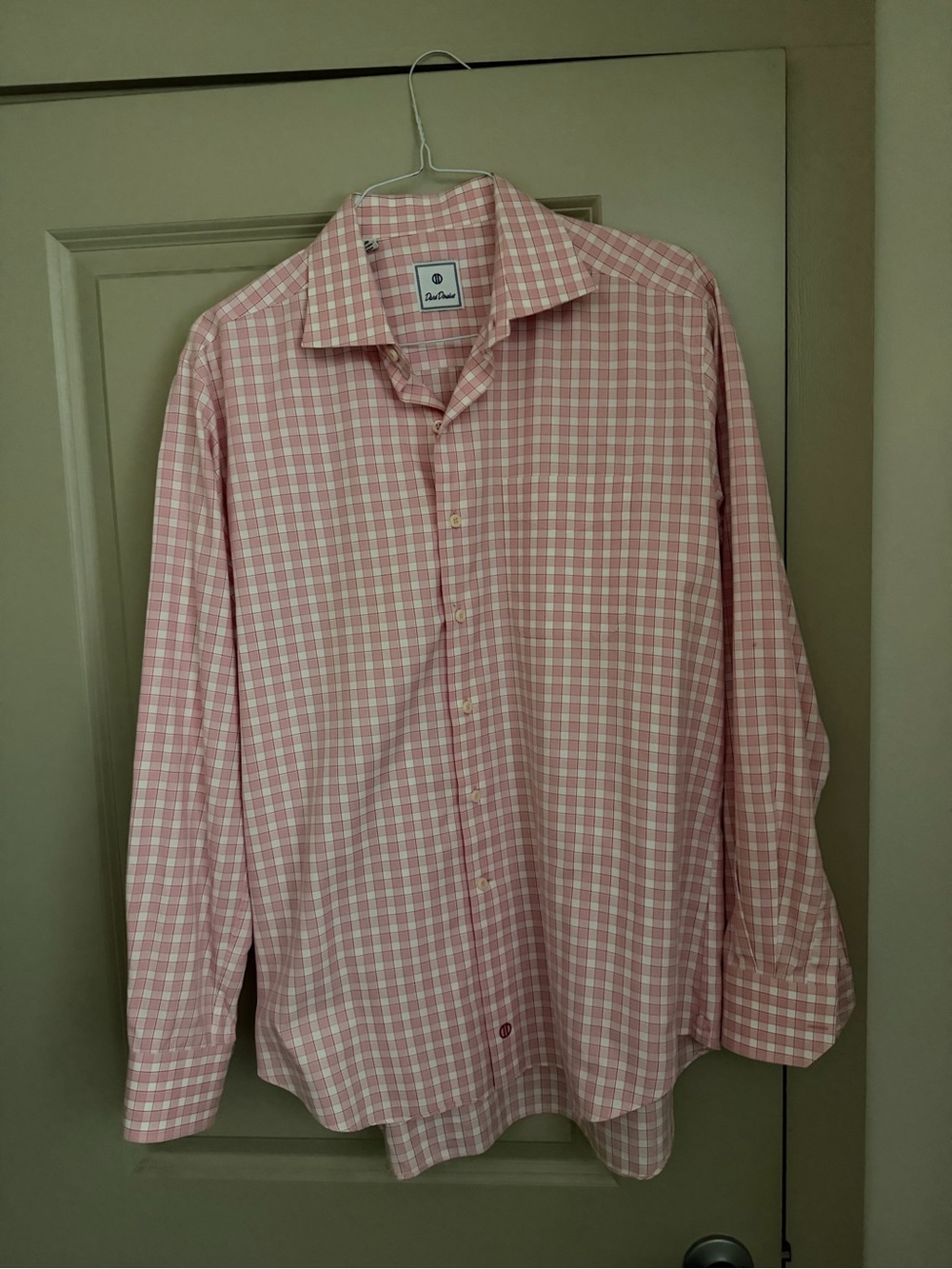 David Donahue Pink and White Gingham Button-Down Shirt